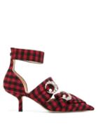 Matchesfashion.com Midnight 00 - Crystal Embellished Checked Twill Pumps - Womens - Black Red