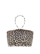 Matchesfashion.com Ganni - Leopard Print Smocked Bandeau Bikini Top - Womens - Leopard