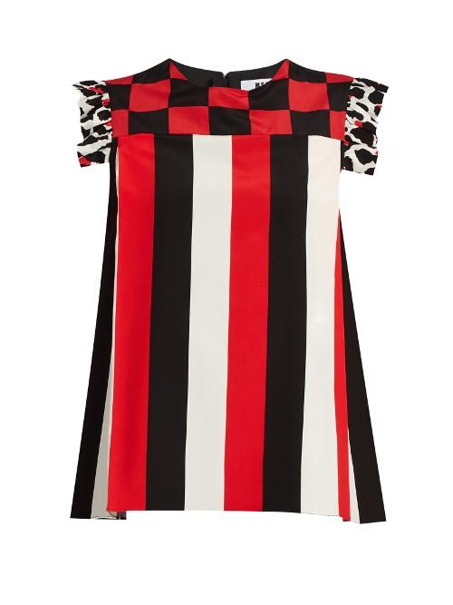 Msgm Stripe And Check-print Silk-crepe Top