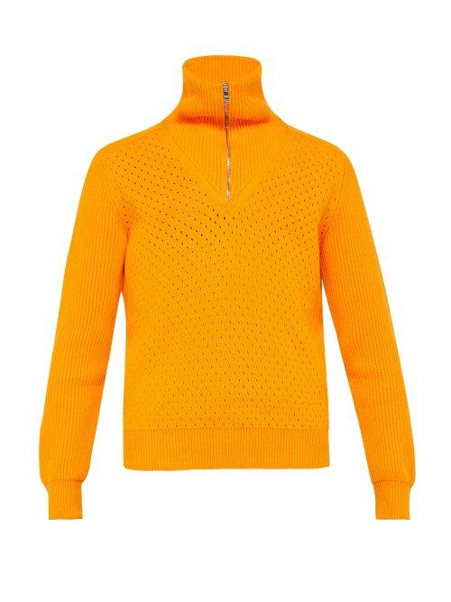 Matchesfashion.com Prada - Quarter Zip Cotton Knit Sweater - Mens - Orange