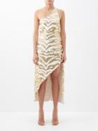 Halpern - Tiger-sequinned One-shoulder Midi Dress - Womens - Multi