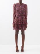 Saloni - Ava-b Floral-print Silk-blend Chiffon Mini Dress - Womens - Pink Multi