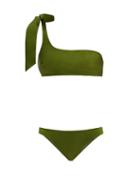 Matchesfashion.com Zimmermann - Empire One-shoulder Bikini - Womens - Dark Green