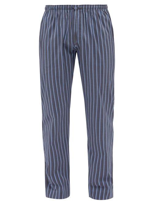 Matchesfashion.com Zimmerli - Striped Cotton And Silk Poplin Pyjama Trousers - Mens - Dark Blue
