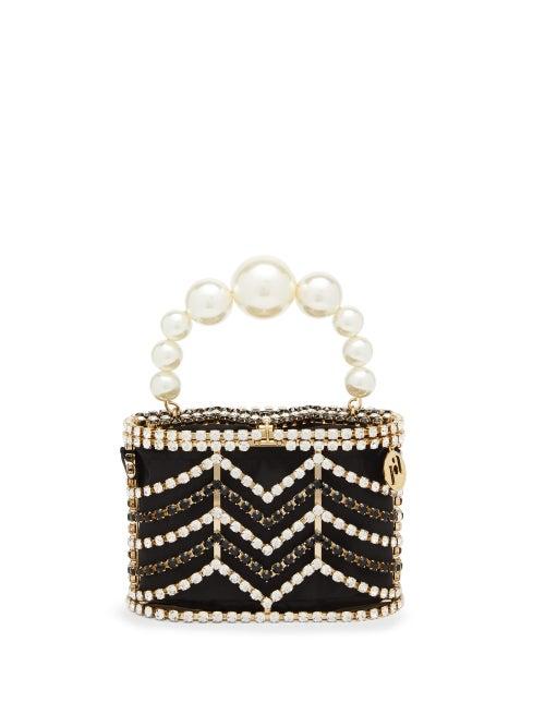 Matchesfashion.com Rosantica - Holli Chevron Crystal-embellished Caged Bag - Womens - Black And White