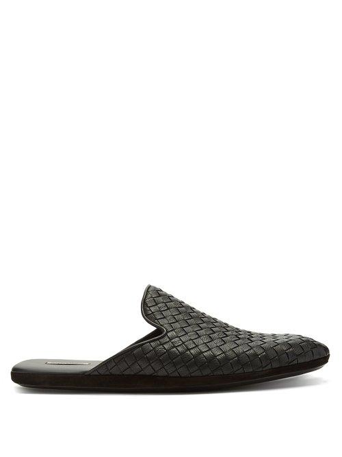 Matchesfashion.com Bottega Veneta - Intrecciato Leather Slipper Shoes - Womens - Black
