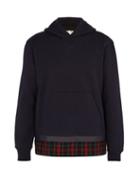 Matchesfashion.com Marni - Tartan Panelled Cotton Hooded Sweatshirt - Mens - Navy