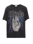 Matchesfashion.com Rhude - Shocker Logo Print Cotton T Shirt - Mens - Black