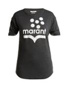 Matchesfashion.com Isabel Marant Toile - Koldia Logo Print Slub Linen T Shirt - Womens - Black White