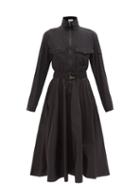 Moncler - Belted Zip-front Poplin Dress - Womens - Black