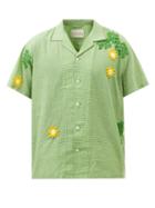 Harago - Crochet-appliqu Check-cotton Shirt - Mens - Green Multi