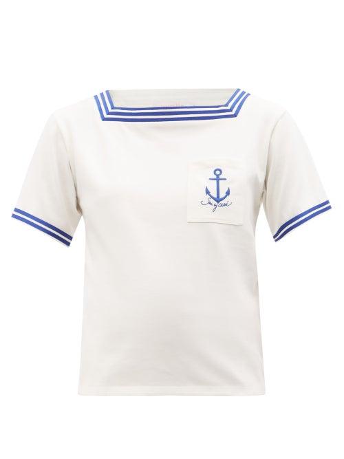 See By Chlo - Anchor-embroidered Cotton-jersey T-shirt - Womens - White