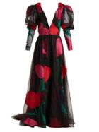 Matchesfashion.com Carolina Herrera - Floral Fil Coup Organza Gown - Womens - Black Red
