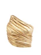 Norma Kamali - Diana Draped Asymmetric Metallic Bikini Top - Womens - Gold