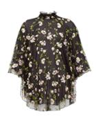 Matchesfashion.com Giambattista Valli - Floral Embroidered Tulle High Neck Blouse - Womens - Black Pink