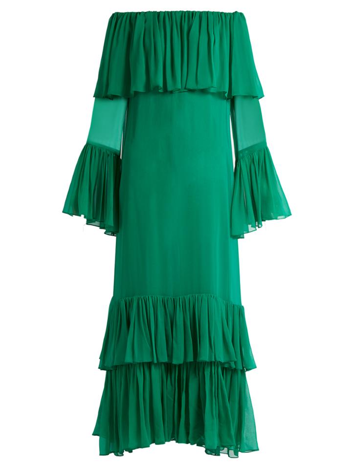 By. Bonnie Young Off-the-shoulder Tiered Silk-chiffon Gown