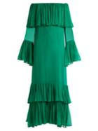 By. Bonnie Young Off-the-shoulder Tiered Silk-chiffon Gown