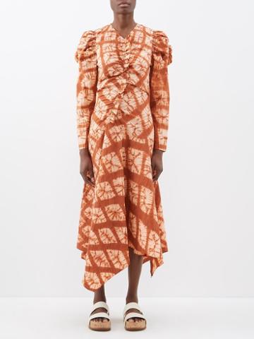 Ulla Johnson - Priyanka Shibori-dyed Cotton-poplin Midi Dress - Womens - Brown Multi