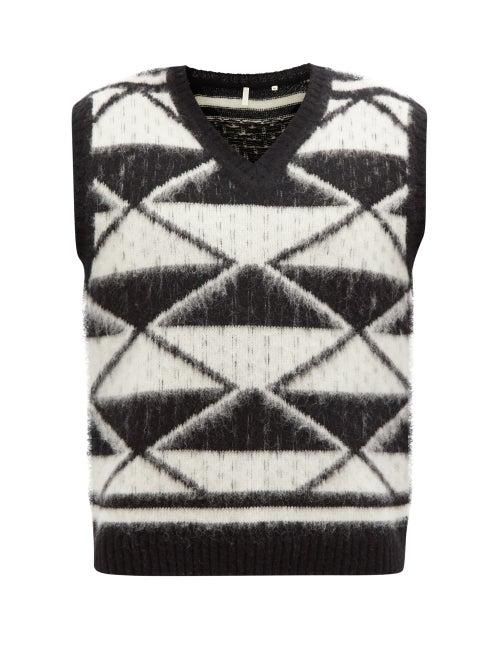 Sunflower - Scott Harlequin-jacquard Wool Sleeveless Sweater - Mens - Black White