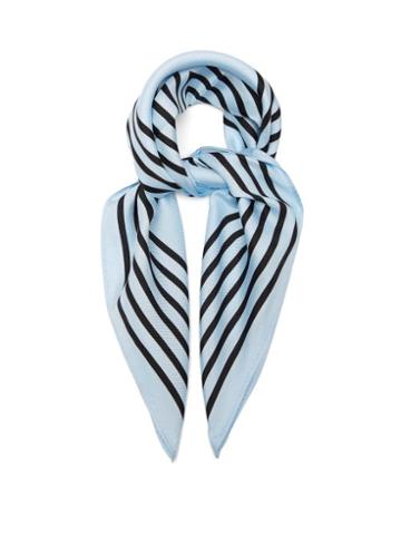 Lescarf - Striped Silk-twill Scarf - Womens - Pale Blue