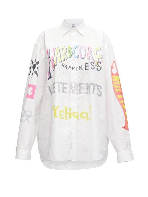Matchesfashion.com Vetements - Oversized Printed Cotton-poplin Shirt - Womens - White Multi