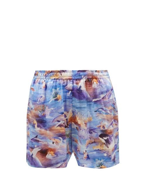 Phipps - Ocean-print Poplin Shorts - Mens - Blue