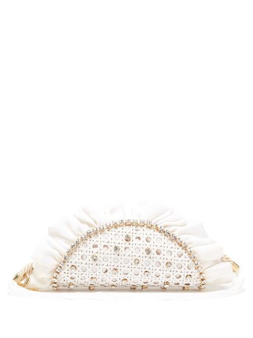 Matchesfashion.com Rosantica - Taco Crystal-embellished Rattan Clutch Bag - Womens - White Multi