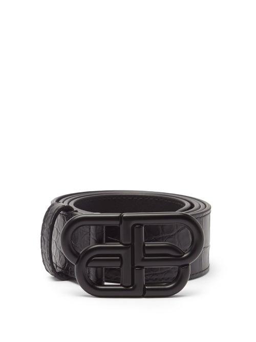 Balenciaga - Bb-plaque Crocodile-effect Leather Belt - Mens - Black