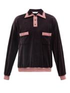 Sasquatchfabrix. - Bi-colour Trim Cotton-blend Velour Polo Shirt - Mens - Brown