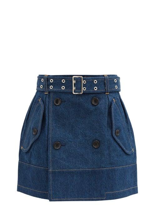Matchesfashion.com Junya Watanabe - Double-breasted Belted Denim Skirt - Womens - Indigo