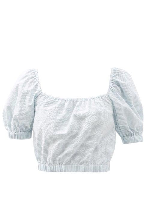 Matchesfashion.com Casa Raki - Siena Gingham Organic-cotton Cropped Top - Womens - Light Blue