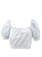 Matchesfashion.com Casa Raki - Siena Gingham Organic-cotton Cropped Top - Womens - Light Blue
