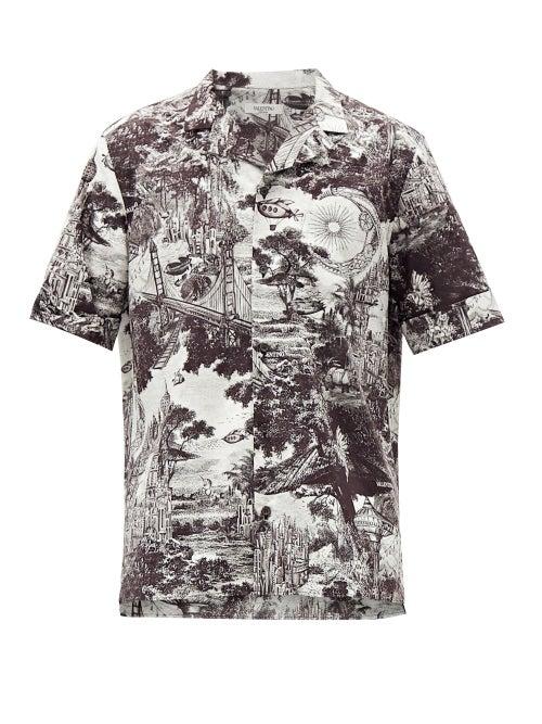 Matchesfashion.com Valentino - Dreamatic-print Bowling Shirt - Mens - Black White