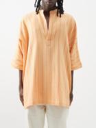 Marrakshi Life - Stand-collar Striped Cotton Kaftan Shirt - Mens - Orange Stripe