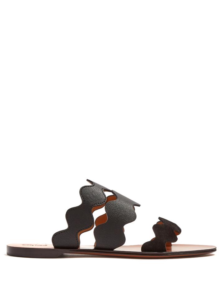 Chloé Lauren Suede And Leather Slides