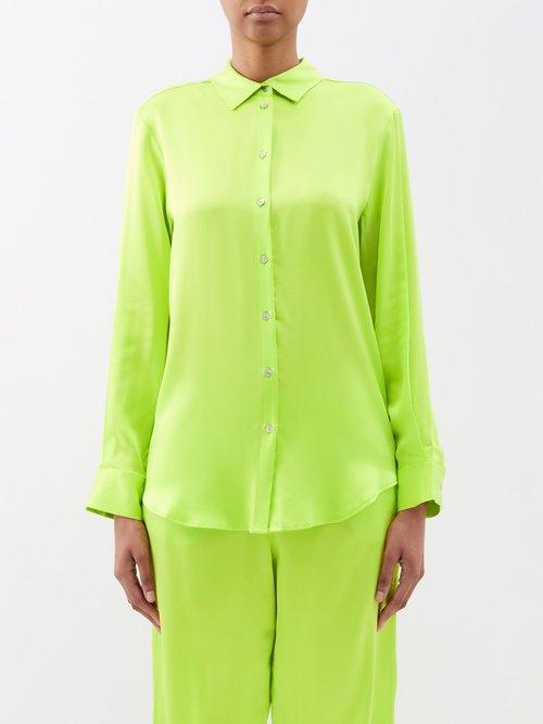 Asceno - London Sandwashed Silk-satin Pyjama Top - Womens - Green
