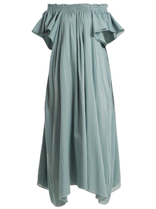 Matchesfashion.com Loup Charmant - Hydra Off The Shoulder Cotton Dress - Womens - Blue