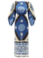 Johanna Ortiz - Glorious Rivers Floral-print Linen Dress - Womens - Blue White