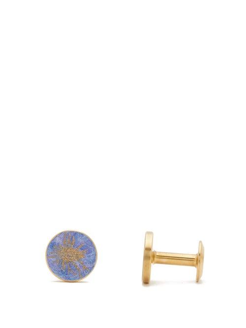 Matchesfashion.com Alice Made This - Thistle Round Patina Brass Cufflinks - Mens - Blue