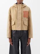 Loewe - Anagram-patch Leather-trimmed Hooded Jacket - Womens - Light Khaki
