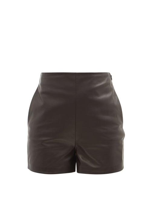 Matchesfashion.com Valentino - High-rise Leather Shorts - Womens - Dark Brown
