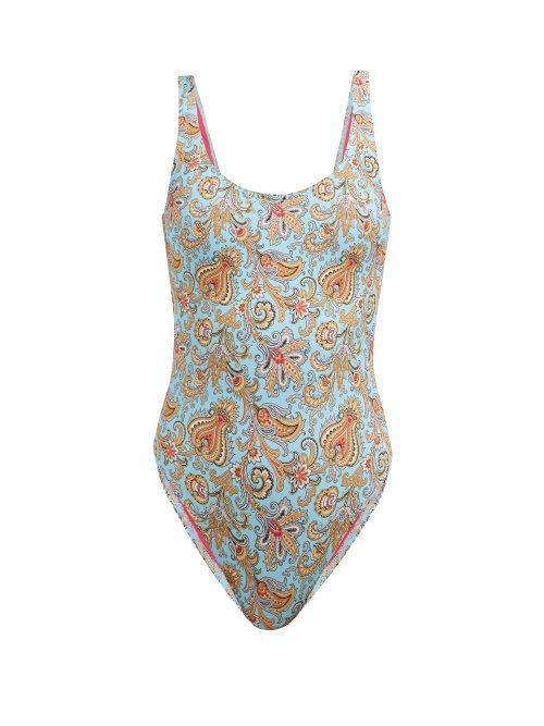 Matchesfashion.com Etro - Paisley Print Scoop Neck Swimsuit - Womens - Light Blue