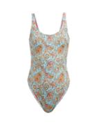 Matchesfashion.com Etro - Paisley Print Scoop Neck Swimsuit - Womens - Light Blue