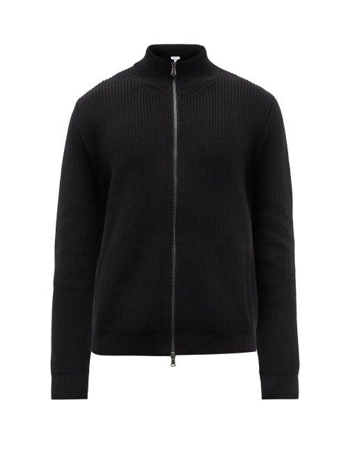 Sunspel - High-neck Ribbed-cotton Zipped Sweater - Mens - Black
