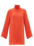 Matchesfashion.com Worme - The Mini High Neck Silk Dress - Womens - Red
