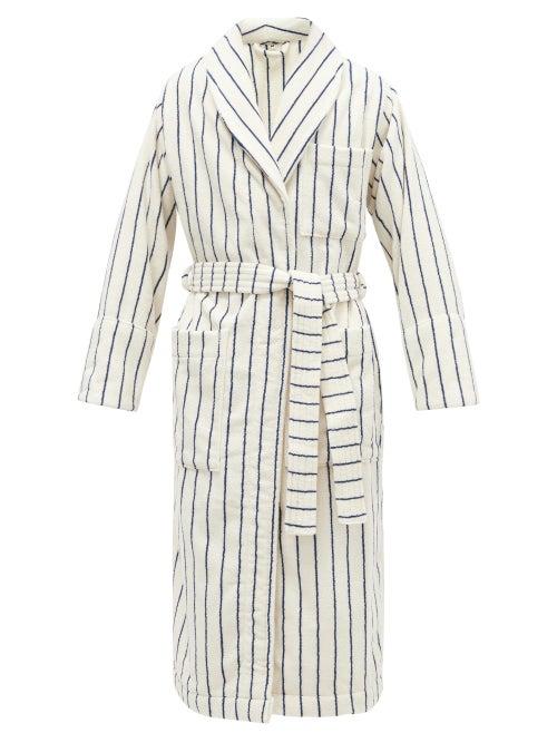 Matchesfashion.com Tekla - Striped Hooded Organic-cotton Terry Bathrobe - Mens - Cream