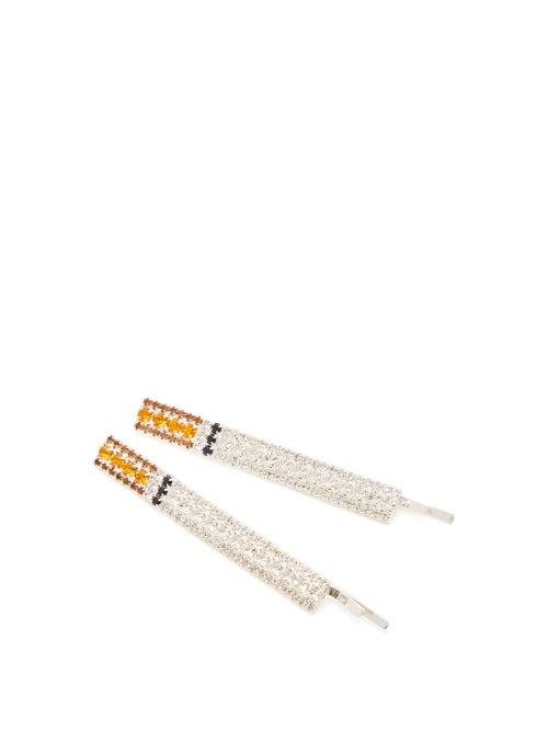 Matchesfashion.com Art School - Cigarette Crystal-embellished Hair Clips - Womens - Crystal