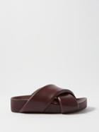 Jil Sander - Padded Leather Platform Slides - Womens - Burgundy