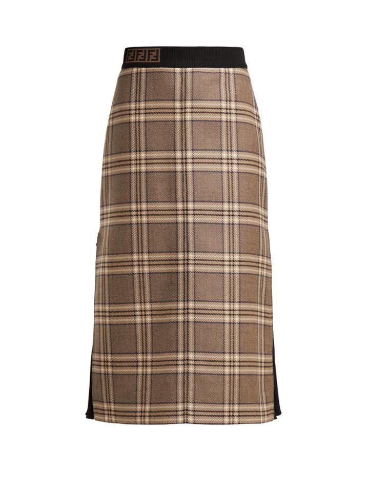 Fendi High-rise Checked Wool Midi Skirt