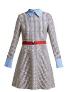 Matchesfashion.com Valentino - Optical Print Wool And Silk Blend Mini Dress - Womens - Blue Multi